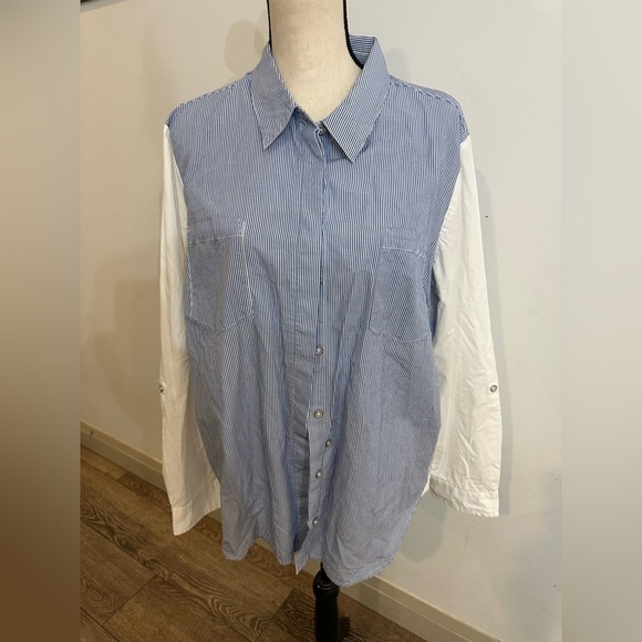 Westport Blue and White Striped Button-Up Shirt. XL - Picture 1 of 5